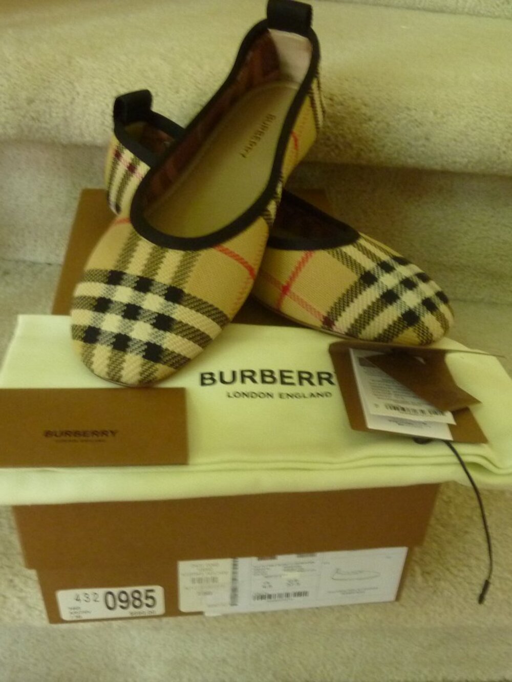 Burberry Archive Check Beige Knit Flats